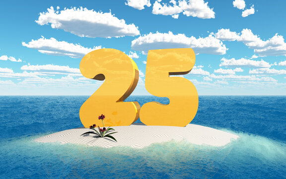 Die Zahl 25 auf einer Insel im Meer