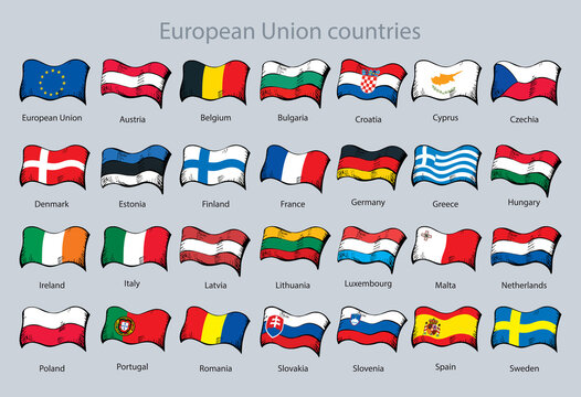 Flags of the countries of the European Union. Vector drawing sign