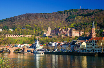 Fototapeta na wymiar Old town and Castle of Heidelberg on the river Neckar in the state of Baden-Württemberg, Germany.