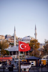 National turkish flag with mosque view.