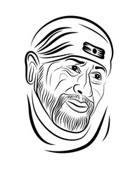 Indian God Sai baba vector isolated on white. Lord Shirdi Sai Baba.