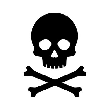 Skull vector icon. Death skull head, bones danger symbol. Horror, toxic poison, pirate game element design. Vector illustration