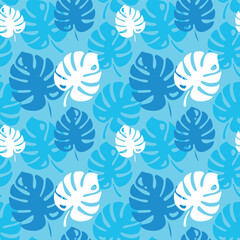 Monstera leaves seamless pattern, fabric, textile texture. Tropical pattern. Vector floral illustration.