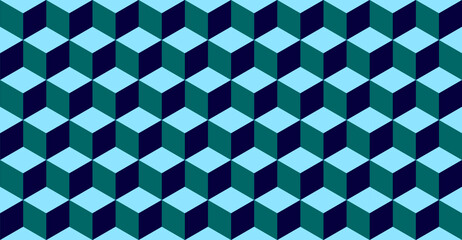 Vector Illustration of isometric cube Seamless pattern Cubes Abstract colorful Background Vector Illustration 3d cube pattern background texture Dark shades of Blue  Geometric graphic pattern Hexagon 