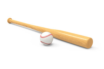 Baseball equipment isolated on white background. Close-up sports equipment. Baseball bat and ball.