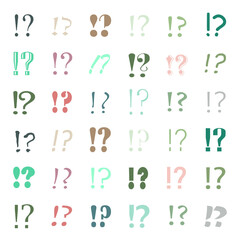 Set of colorful question and exclamation mark on white background. Vector illustration. 