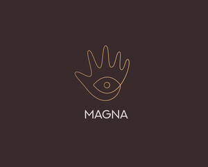 Continuous gradient line art of hand and eye. Premium line art mystic, optic, vision vector sign symbol logotype.