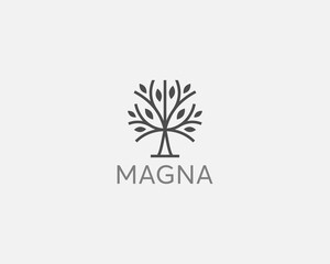 Fototapeta premium Abstract graceful tree leaves vector icon symbol logo. Park, nature logotype design modern minimal style illustration.