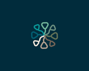 Abstract logo from colorful lines and loops. Creative minimalistic science, chip, flower vector sign symbol mark logotype.