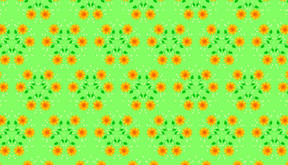 Cute summer floral fabric pattern with yellow sunflowers on a bright green background