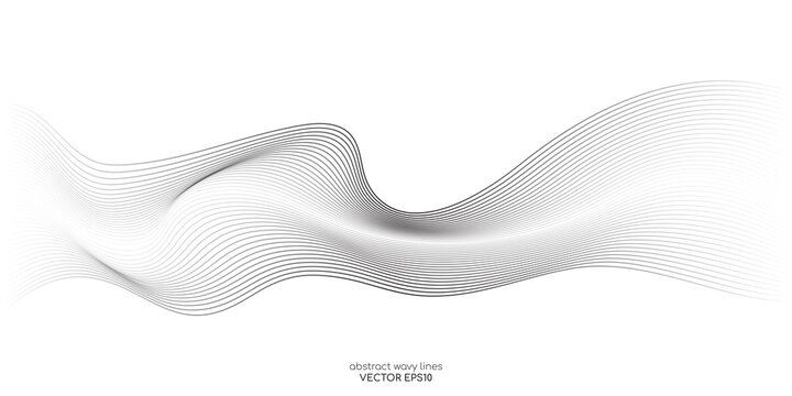 Flowing wave lines pattern halftone gradient curve shape isolated on white background. Vector in concept of technology, science, music, modern. © korkeng