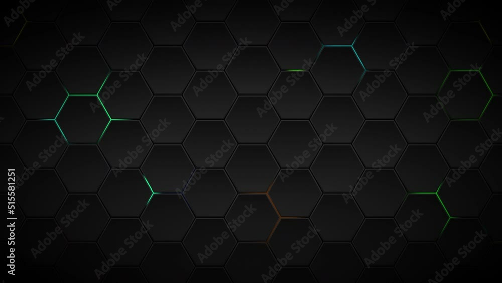 Poster futuristic hexagons surface loop multicolor background. abstract hexagonal surface animation. neon c