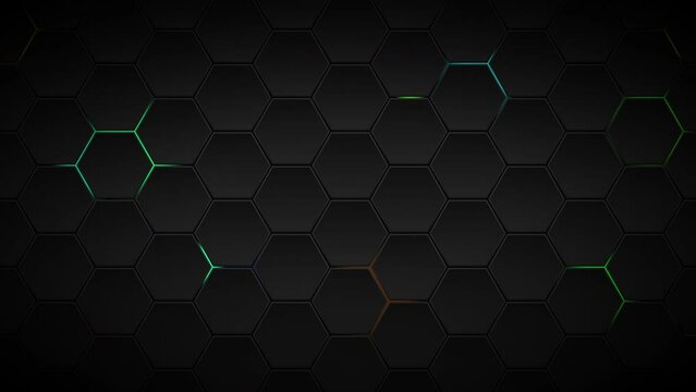 Futuristic Hexagons Surface Loop Multicolor background. Abstract hexagonal surface animation. Neon colors. Seamless loop.