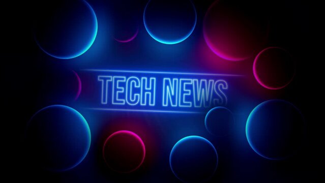 Futuristic Motion View Blue Glowing Blurry Tech News Outlines Lettering Neon Light Inside Circles Frame Lighting Effects Background