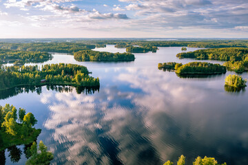 Lake Saimaa at sunset - obrazy, fototapety, plakaty