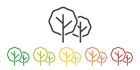 Logo siluetas de árboles geométricos. Vector con líneas en varios colores por las cuatro estaciones