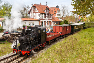 Haertsfeld Schaettere steam train locomotive museum at railway station in Neresheim Germany