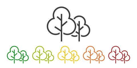 Logo siluetas de árboles geométricos. Vector con líneas en varios colores por las cuatro estaciones - obrazy, fototapety, plakaty