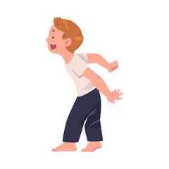 Noisy Little Boy Having Fun Playing and Fooling Around Vector Illustration