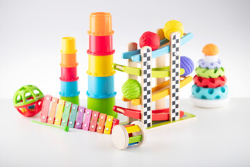 Toy blocks for little babies on white background