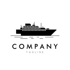 Obraz premium silhouette of a cruise ship in the middle of the ocean vector suitable for identity company logo etc