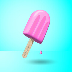 Pink ice cream on blue background