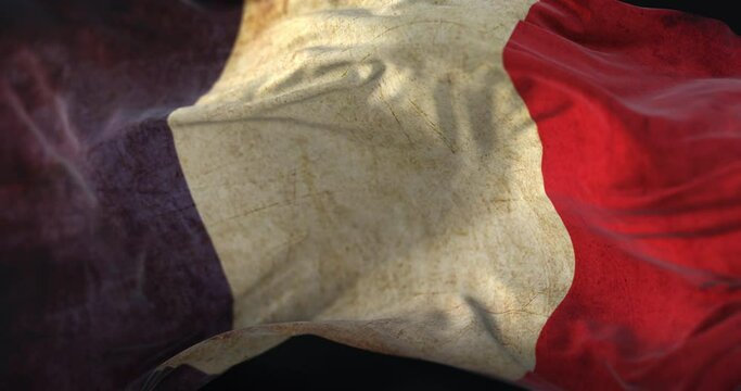 Old France Flag waving at wind. Loop