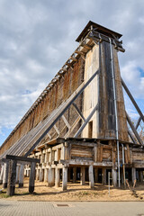 Fototapeta na wymiar Wooden construction of the historic graduation tower in Ciechocinek