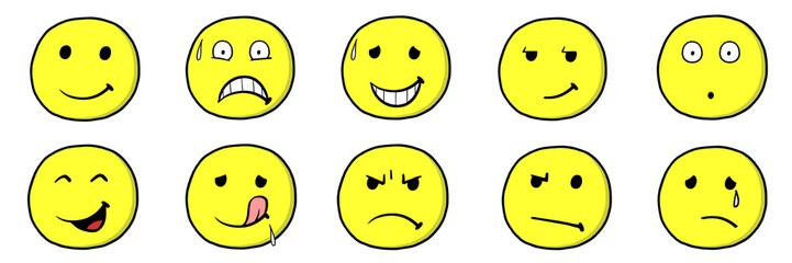Gelbe Emoticons und Emojis als Clipart Set Sammlung