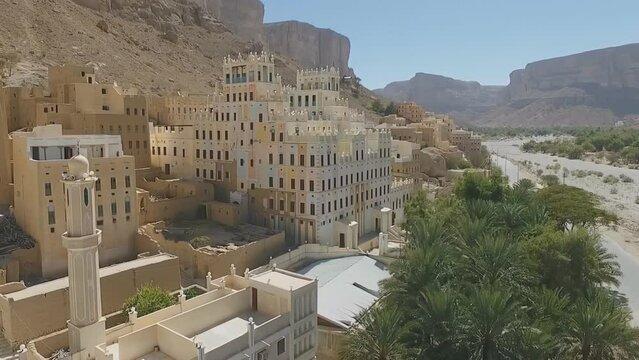 Aerial view of beautiful views of Hadhramaut, also spelled as Hadramout, Arabic Hadhramaut, a region in east-central Yemen, on the shores of the Gulf of Aden.