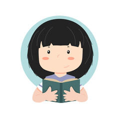 Little Girl Reading A Book cartoon