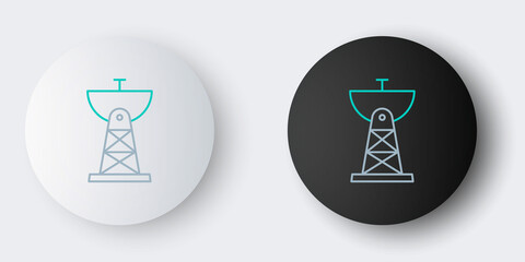 Line Satellite dish icon isolated on grey background. Radio antenna, astronomy and space research. Colorful outline concept. Vector