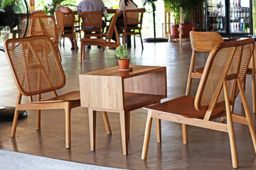 Decorative of the wooden reception table in restaurant