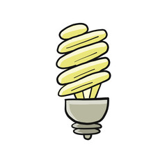 Light bulb isolated on white. Cartoon style. Flat hand drawn art. Symbol of creativity, innovation, inspiration, invention and idea. Sketch for your design. Vector illustration