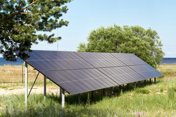 Solar Panels solar farm blue sky green grass