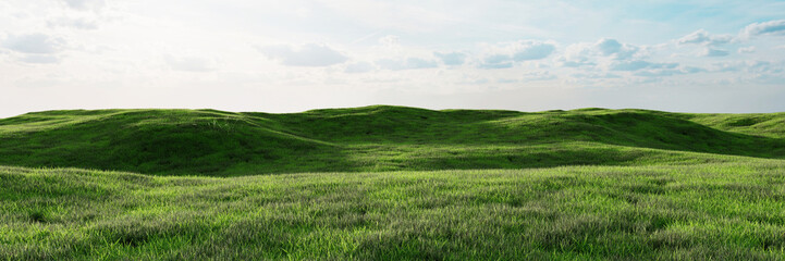 Obraz premium Landschaft mit grüner Wiese und Hügeln als Hintergrund