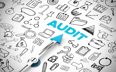 Audit Konzept mit Icons. Kompass und Schriftzug
