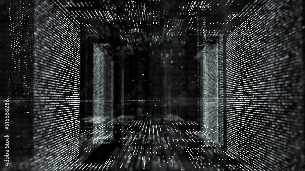 Poster abstract wireframe tunnel. blue wormhole. 3d portal grid. futuristic fantasy funnel. 3d rendering.