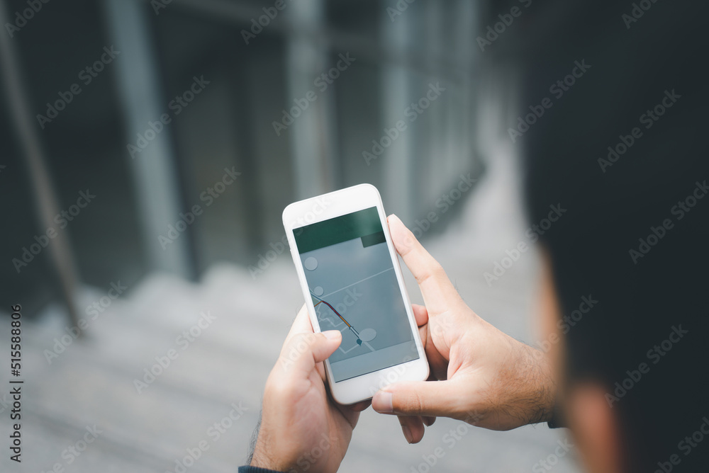 Poster people checking smartphone with gps navigator on map, tourist using navigation app on the mobile pho