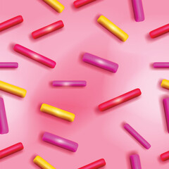 Confetti glaze seamless pattern, vector sweet pink cake glazing, donut texture, candy sugar dessert. Birthday party delicious decoration background, colorful cupcake topping. Loopable glaze pattern