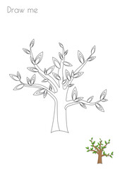 Fototapeta na wymiar Simple Outline Stroke Tree Shape Silhouette Photo Drawing Skills For Kids A3/A4/A5 suitable format size. Print it by yourself at home and enjoy!