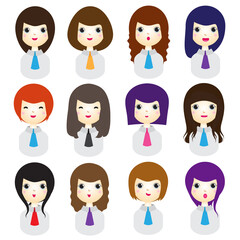 Cartoon women with different hairstyles in uniforms