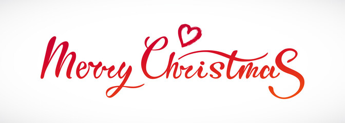 Red bright Merry Christmas hand drawn lettering
