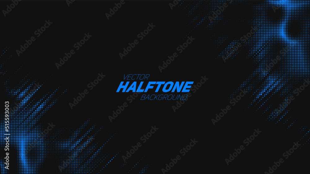 Poster abstract vector torn blue halftone background. scrathed dotted texture element. diagonal composition