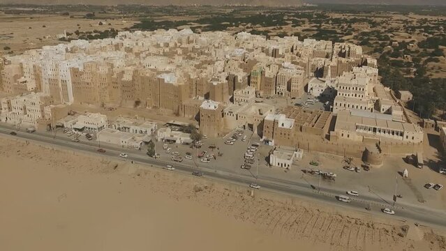 The ancient city of Hajrin in Hadhramaut, Yemen.(aerial photography)