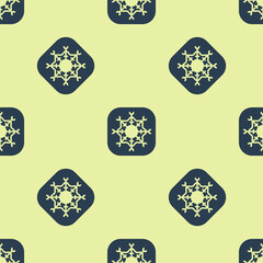 Blue Snowflake icon isolated seamless pattern on yellow background. Merry Christmas and Happy New Year. Vector