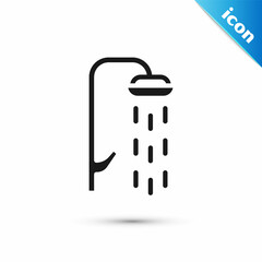 Grey Shower head with water drops flowing icon isolated on white background. Vector