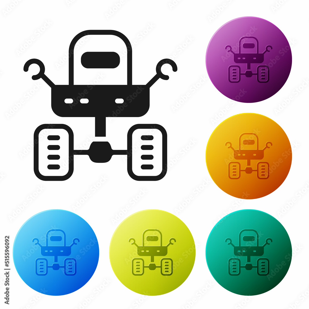 Poster black mars rover icon isolated on white background. space rover. moonwalker sign. apparatus for stud