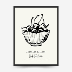 Abstract contemporary mid century modern ink boho poster template