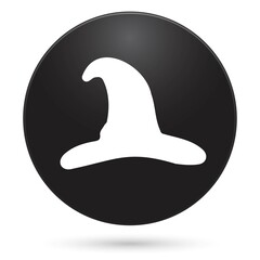 Wizard hat icon, black circle button with gradient. Vector illustration.